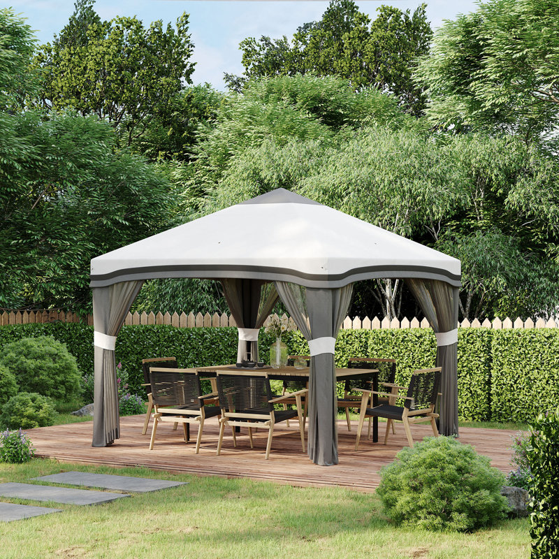 Outsunny 10' X 10' Pop Up Canopy Tent With Netting, Instant Tents For Parties, Height Adjustable, With Wheeled Carry Bag And 4 Sand Bags For Outdoor, Garden, Patio, Gray