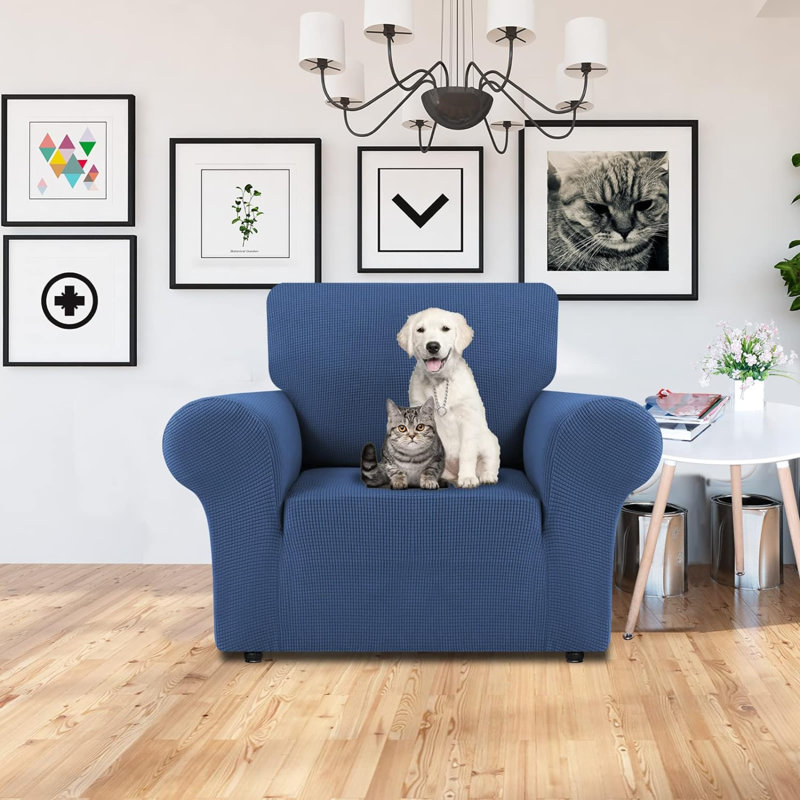 Housse pour fauteuil à coussins carrés/rectangulaires, Polyester bleu