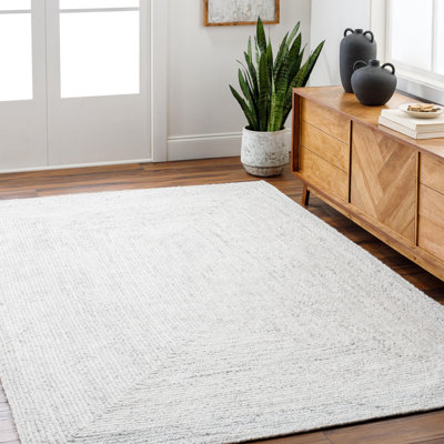 Rectangle Ayash Hand Tufted 100% Recycled PET Yarn Area Rug in White/Grey