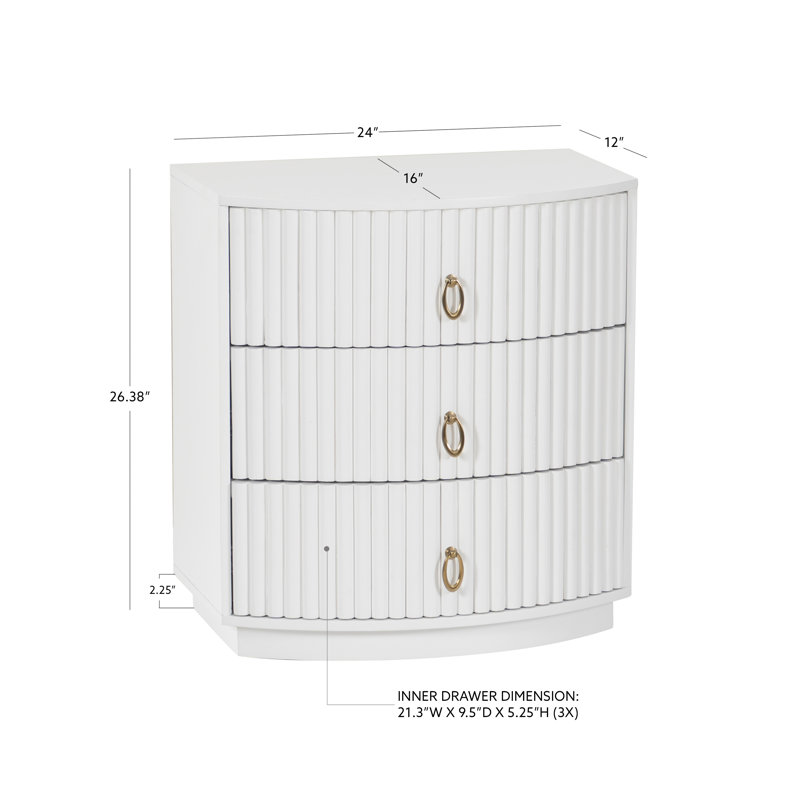 Chantel 3 Drawer Nightstand White, White