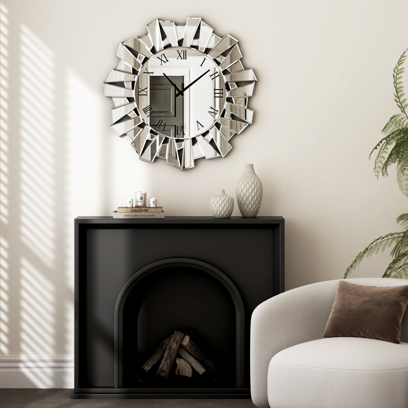 Horloge murale moderne en verre argenté