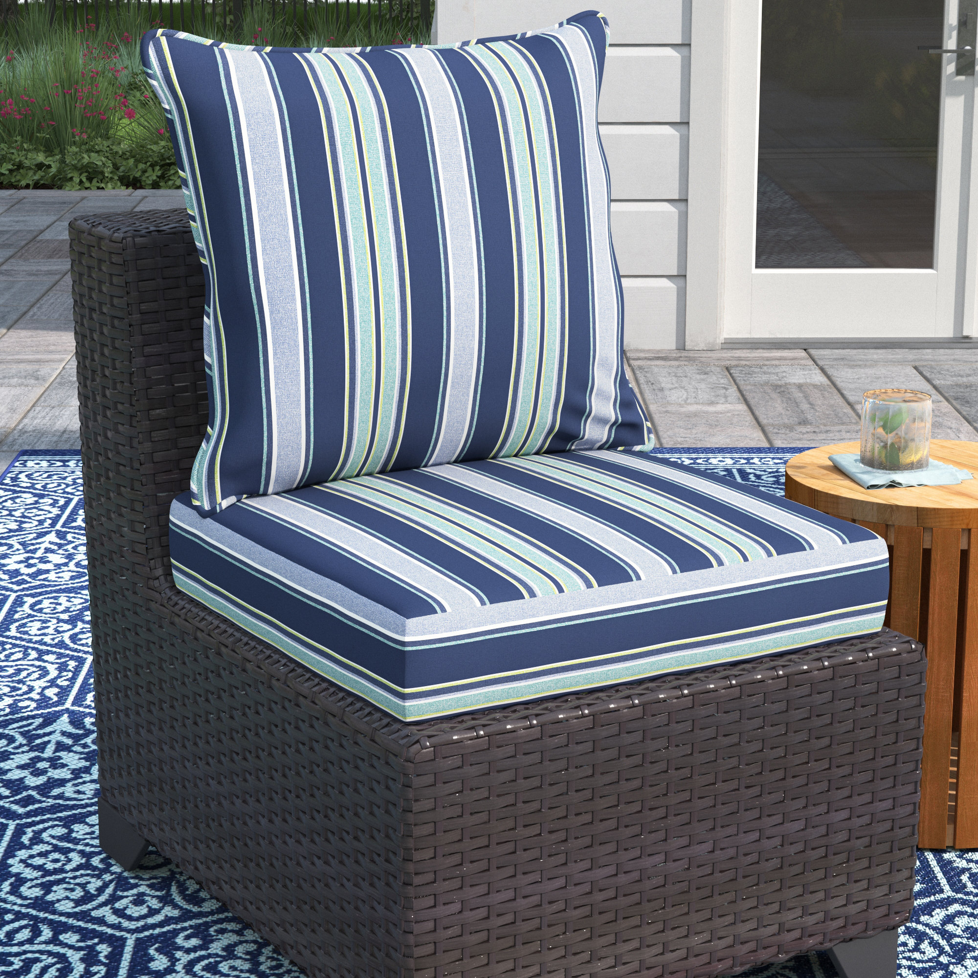 Outdoor Extra Thick Polyester Seat/Back Cushion 23'' W x 75'' D with Thickness of 5 (Set of 2) Wildon Home Fabric: White Polyester/Polyester Blend