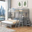 Petit lit superposé simple au-dessus d'un lit double en bois massif avec bureau intégré et trois tiroirs de rangement-129385600