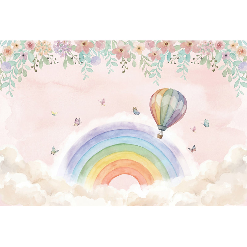 Murale arc-en-ciel en forme de montgolfière, 120 po x 96 po, Peler et coller