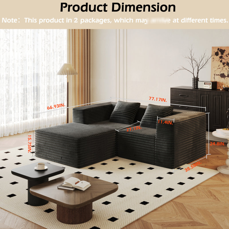 Canapé d'angle modulaire gris en mousse à mémoire de forme haute densité, 2 places + 1 fauteuil, aucun assemblage requis, tissu velours côtelé, coussins confortables, forme en L, accoudoirs carrés, assise mi-ferme, usage modéré, style décontracté pour le jardin