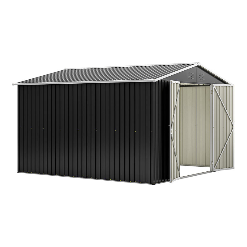 Outdoor Storage Shed 10X10 FT, Black, 79.21" H x 113.7" W x 117.68" D