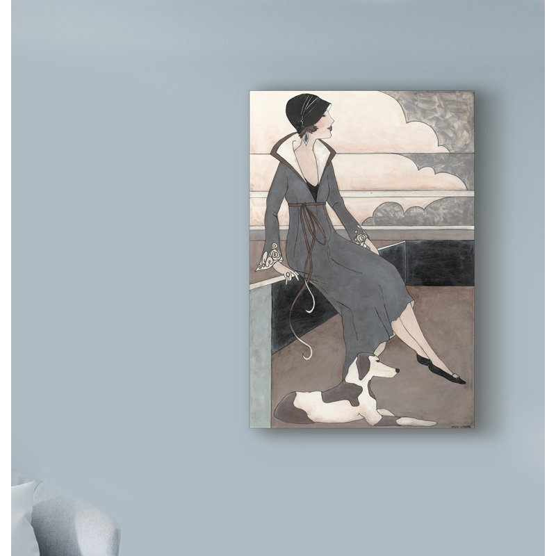 « art déco lady avec chien », reproduction d’impression sur toile tendue, H 19 po x l 12 po x P 2 po