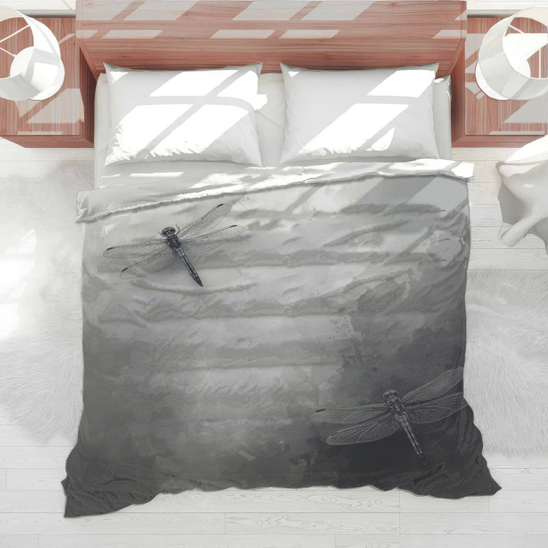 Dragonfly Illustration Gray Comforter, Twin Extra Long