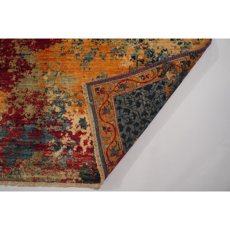 Hand-Knotted High-Quality Red and Blue Area Rug