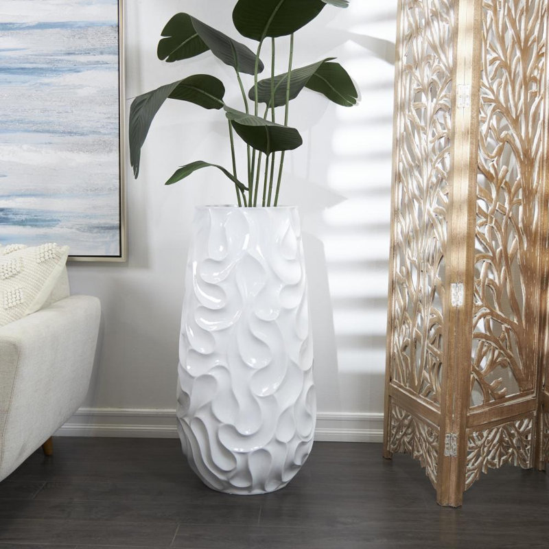 Grand vase décoratif texturé Ciannah, H 37 po x l 19 po x P 19 po, Blanc