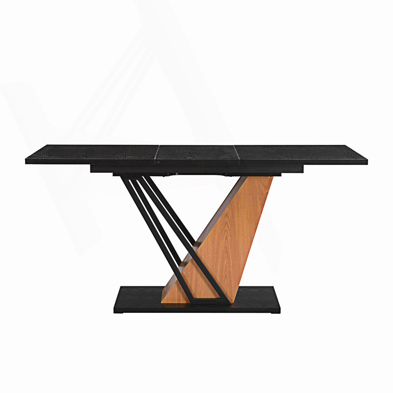 Extendable Dining Table, Modern Geometric Rectangular Table, Brown/Black