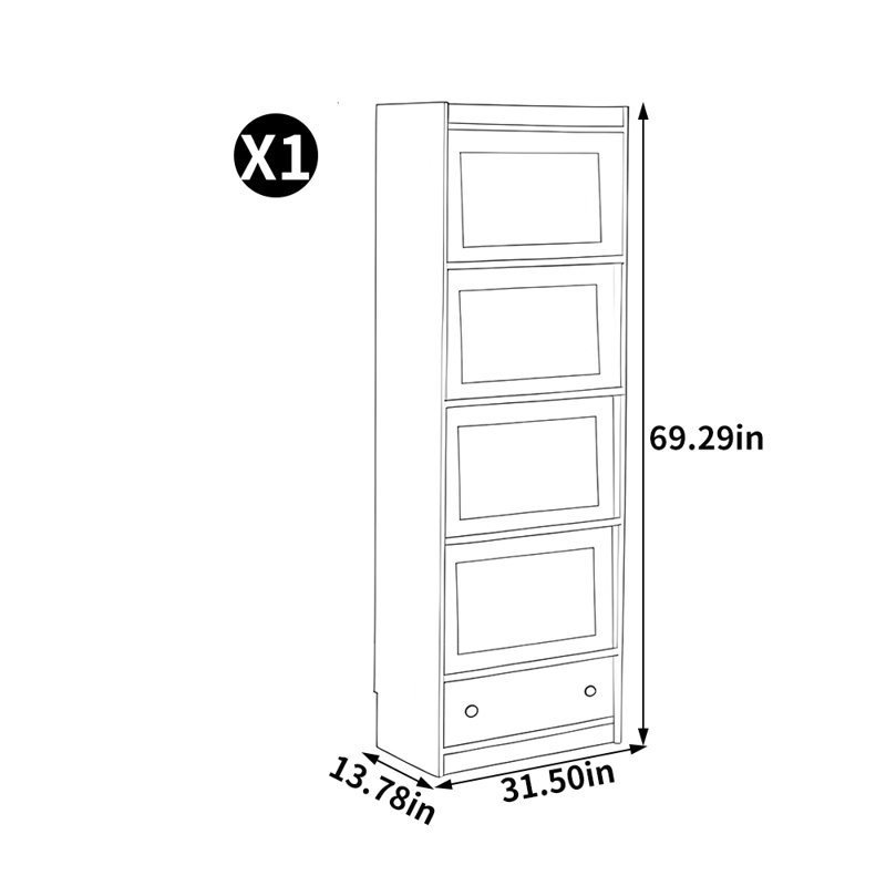 Bibliothèque simple du sol au plafond, Brun, (5 tablettes) H 69,29 po x l 31,5 po x P 13,78 po