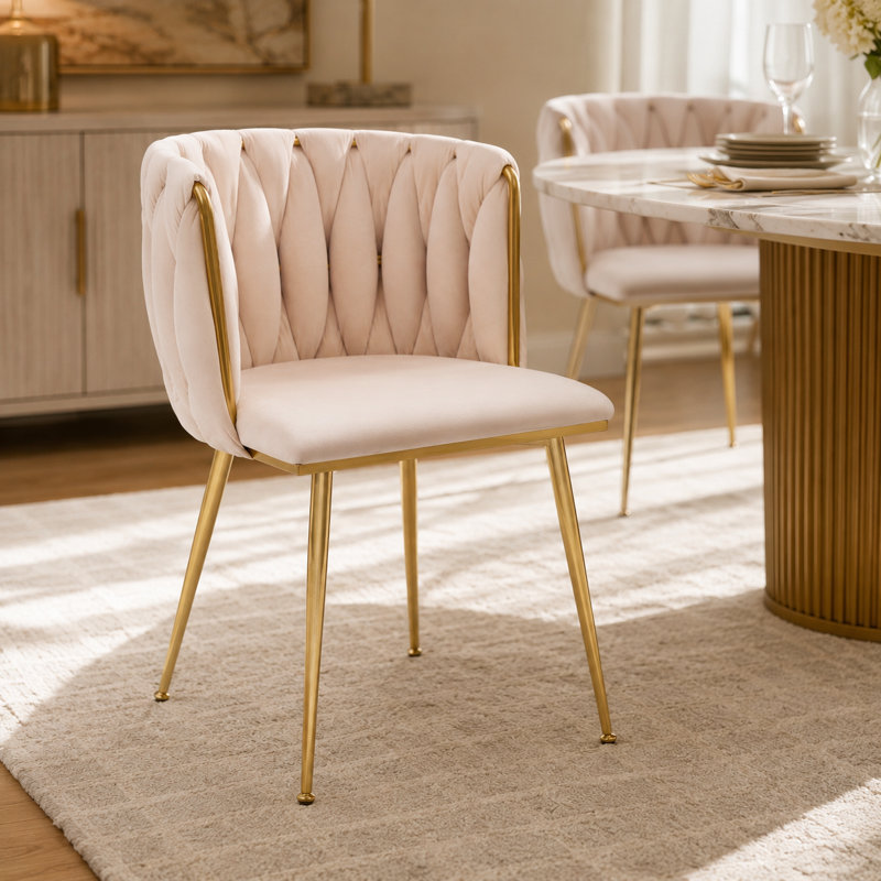 Ensemble de chaises de salle à manger en velours, pieds en métal à dossier tissé