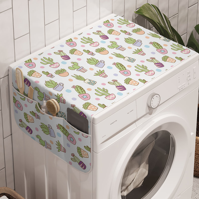 Ambesonne Tropical Washing Machine Organizer Pack of 2 47" x 18.5" Pale Pink Pistachio Green