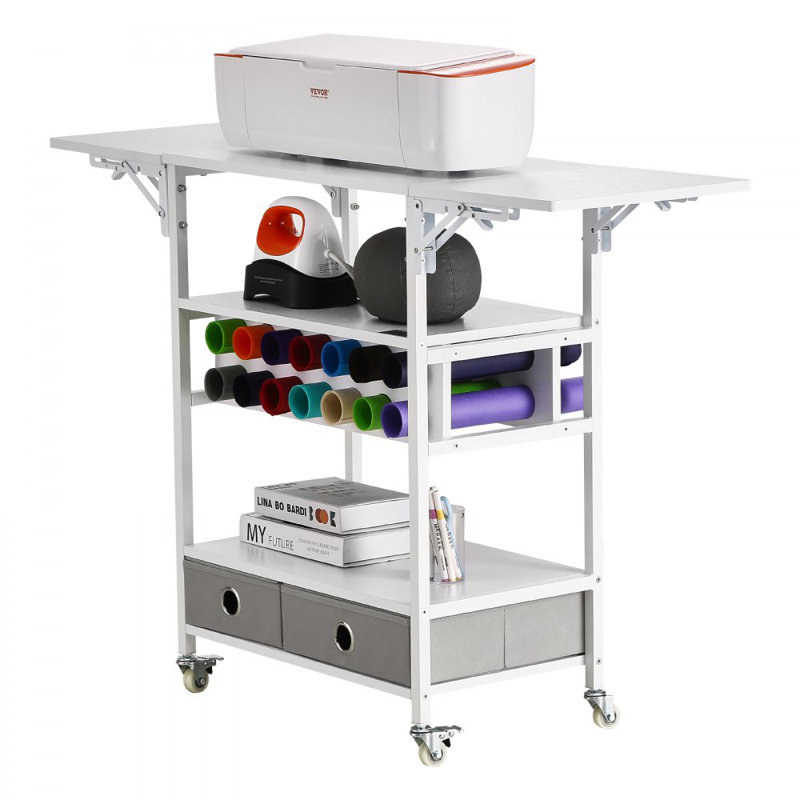 Chariot roulant et table de rangement 14 tiroirs en vinyle 2 tiroirs pliables