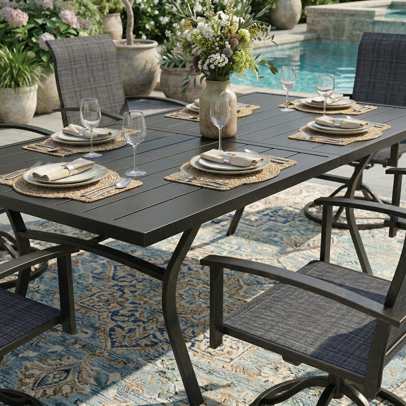 Ensemble repas d'extérieur 70 "pour 70 personnes, Noir/gris anthracite