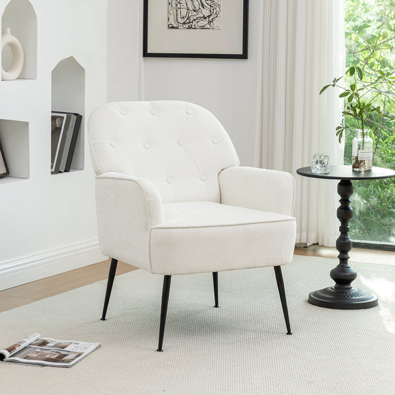 55cm Chenille Button Back Upholstered Leisure Chair, Beige