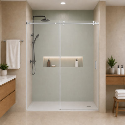 56-60" W X 74" H Frameless Sliding Shower Door, Adjustable Single Bypass Tempered Glass Shower Door, Chrome