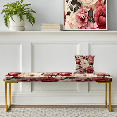 Banc antique rembourré damassé rose