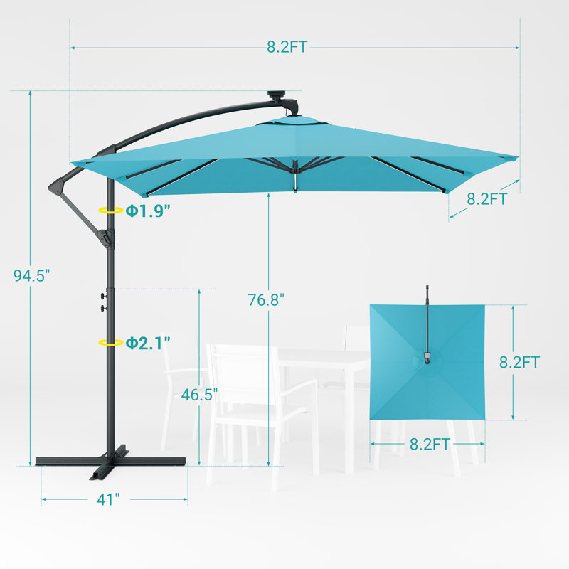 Parasol en porte-à-faux 98,25 po Duyne, Bleu clair