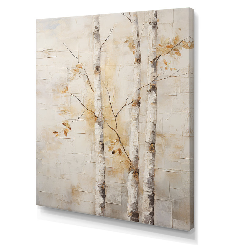 Arbre de minimalisme beige sur fond de bouleau, Toile tendue, 32" H x 24" W