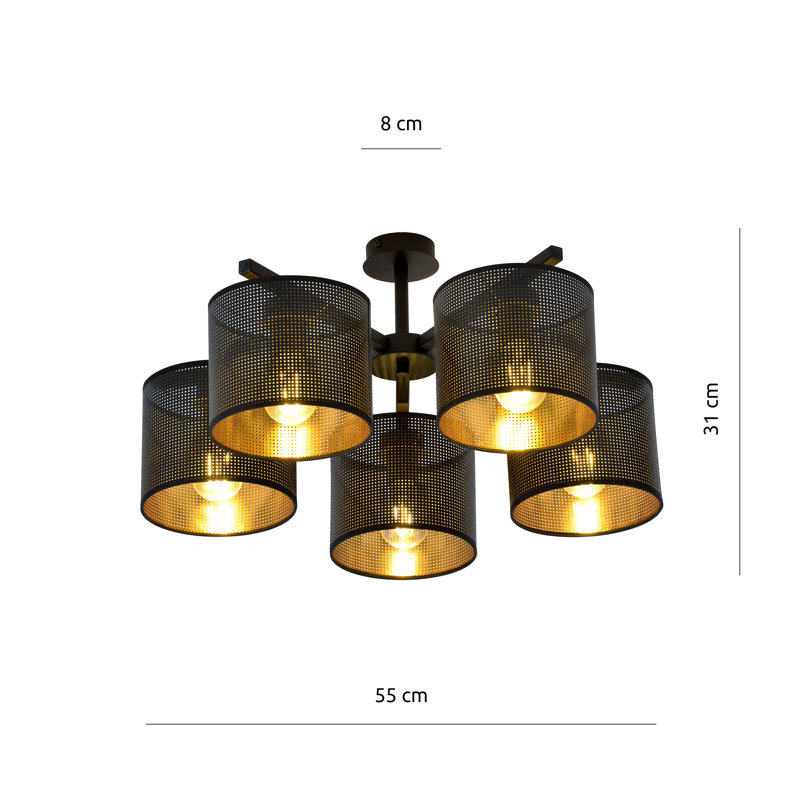 Gonsalez 4-Light 48cm Semi Flush Mount, 19cm H x 43cm W x 43cm D, Black/Gold