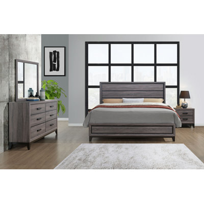 Contemporary Panel Headboard Bed Frame - Sturdy 3-Slat Design With Tapered Legs