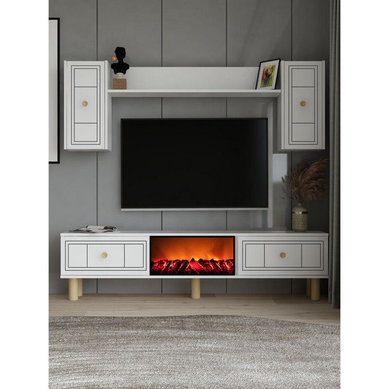 Meuble télé moderne blanc avec tablette murale 59,1 po x 17,6 po x 11,6 po | 100% panneau de particules enduit de mélamine, épaisseur: 0,7 pouce | Plusieurs tablettes, conception à fixation murale | Parfait pour les salons élégants et les espaces de divertissement
