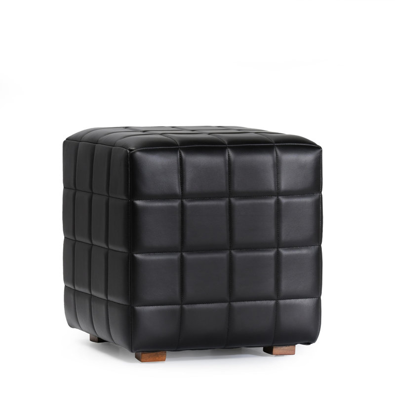 Carlo Square Leather Ottoman, Black