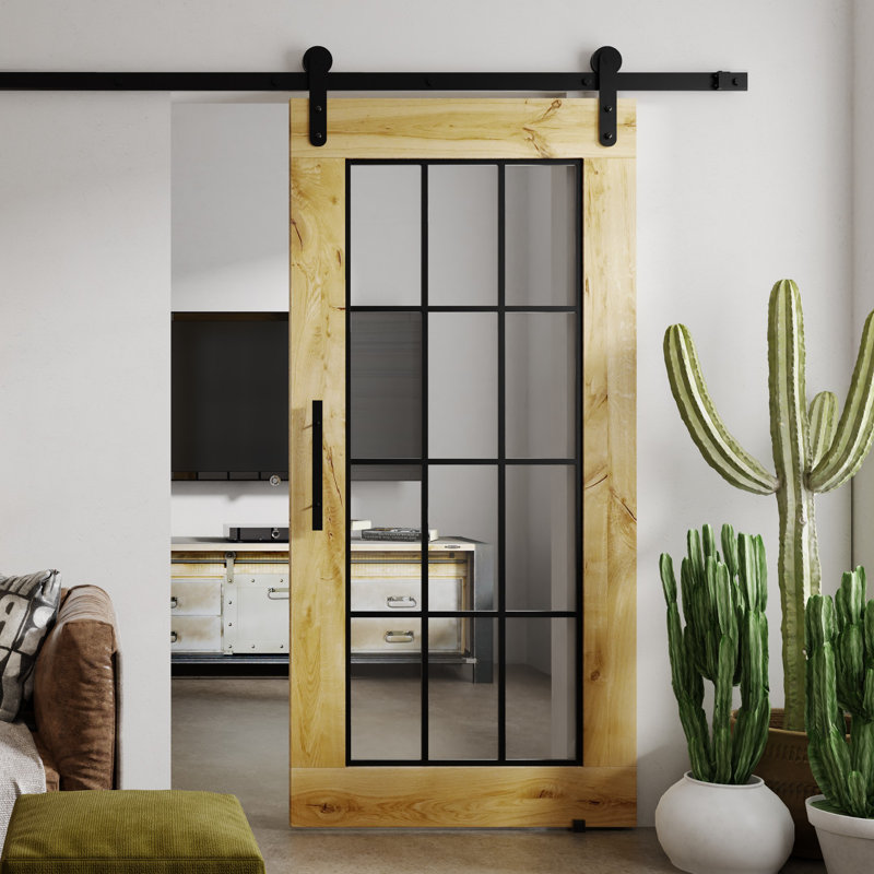 Jordon Solid Oak Sliding Barn Doors Prefinished, 210cm H x 90cm W, Brown Oil