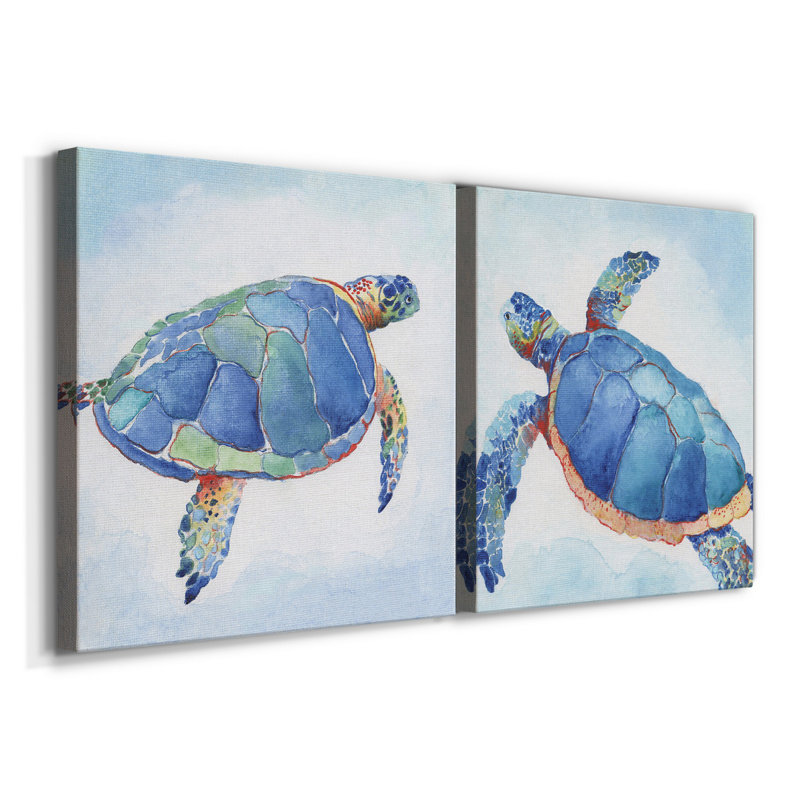 «Galapagos Sea Turtle I», ensemble de 2 reproductions d'art sur toile tendue, H 32 po x l 64 po x P 1 po