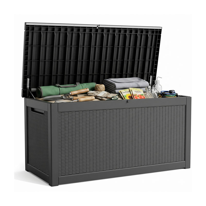 320 Gallon Resin Lockable Deck Box, Waterproof Outdoor Storage For Patio Furniture & Garden Tools, Black, Black