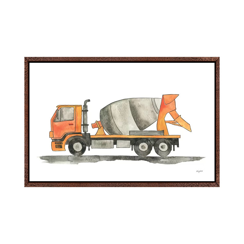 Cement Truck by Kelsey McNatt - Painting on Canvas, 66.04cm H x 101.6cm W x 3.81cm D, Classic Brown Wood Framed