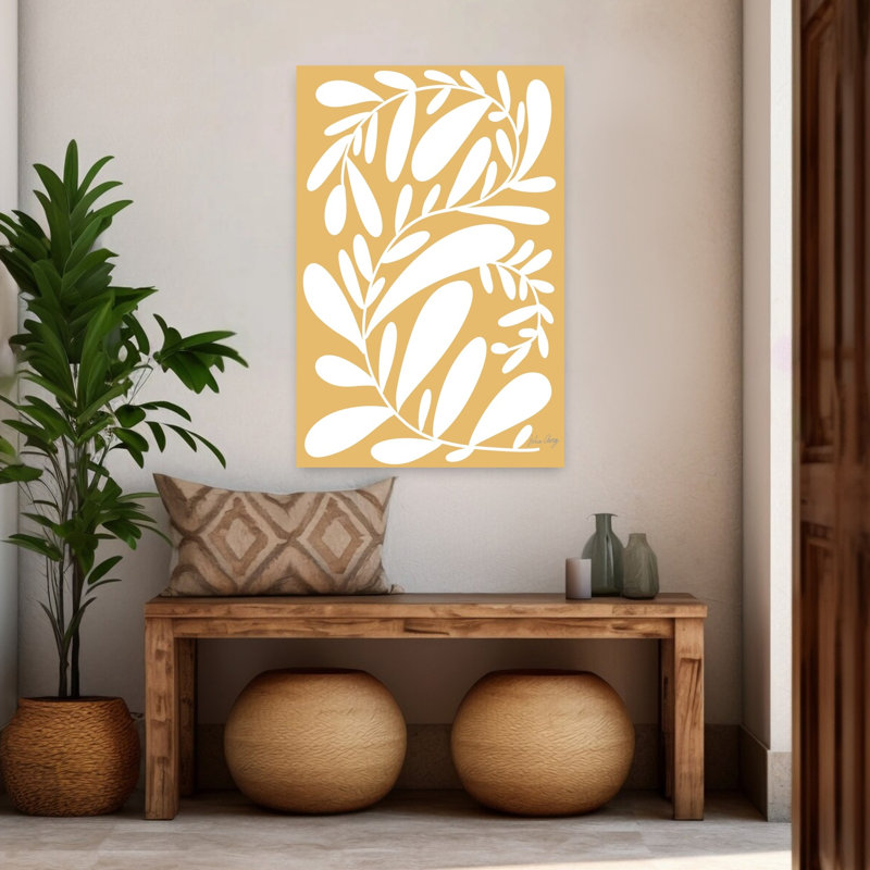 Art mural végétal organique abstrait blanc naturel, H 48 po x l 32 po