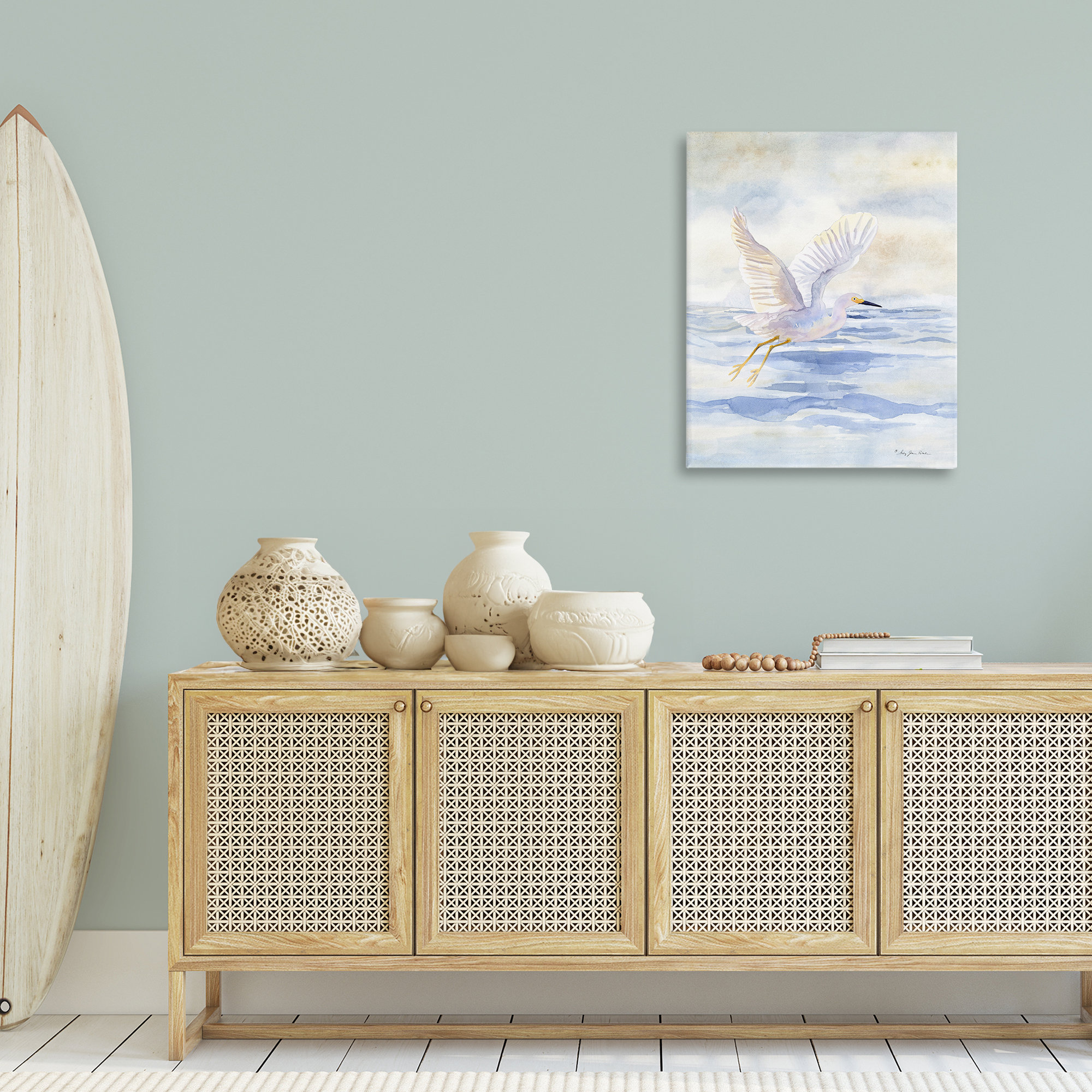 Highland Dunes Swan Flying Over Water Canvas Wall Art by Audrey Jeanne