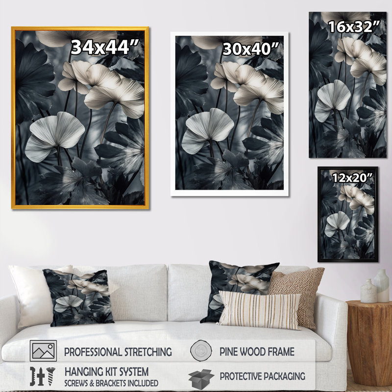 «Tropical Ginkgo Leaves I» sur toile, H 20 po x l 12 po x P 1 po, Cadre flottant doré