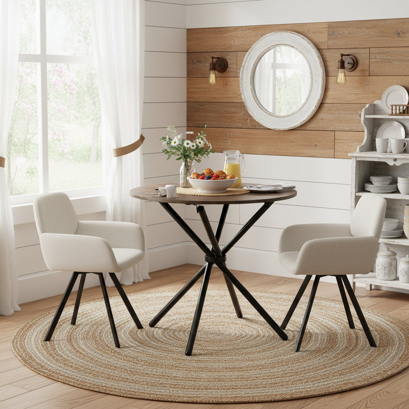 Ensemble de salle à manger moderne 3 pièces Harjovan, Beige/noir, Chêne clair