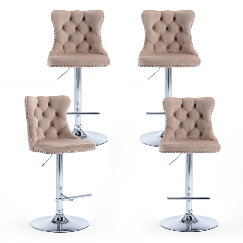 360°Swivel Bar Stools with Sliver Base, Khaki