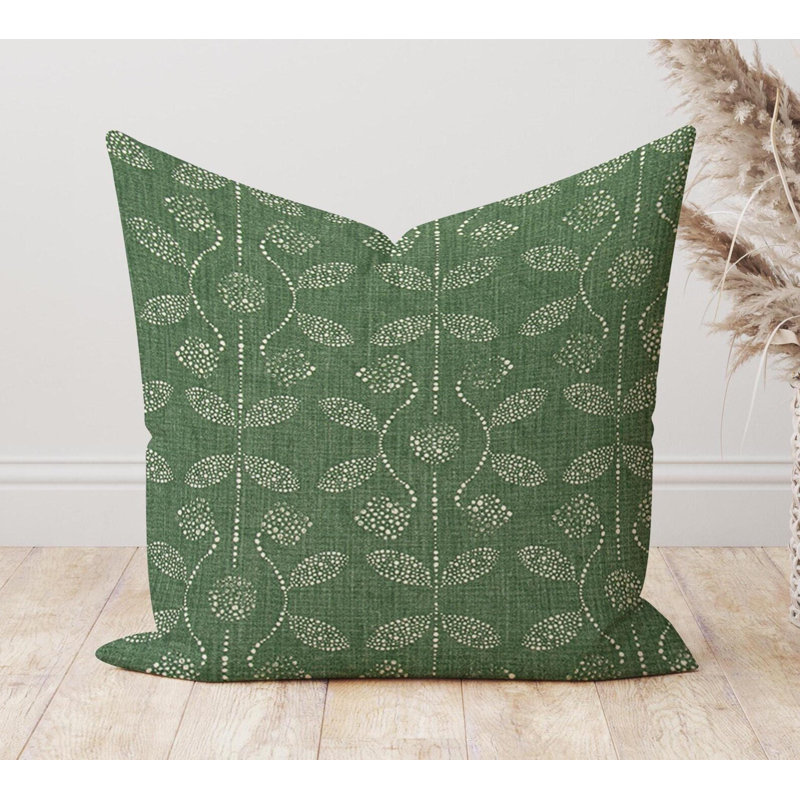 Fir Green Leaf Print Pillow Cover, Square 19"