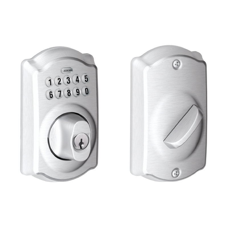 Schlage Keypad Deadbolt with Camelot Trim, Satin Chrome, Yes