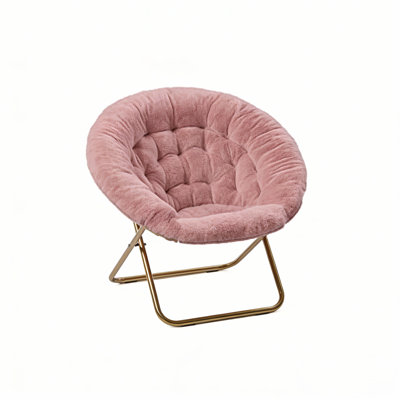 Saucer Chair, Comfy Chair Faux Fur Lounge Moon Chair with Folding Metal Frame, Lazy Sofa Chair, Oversized Plush Flower Accent Seat for Adults, Teens & by George Oliver