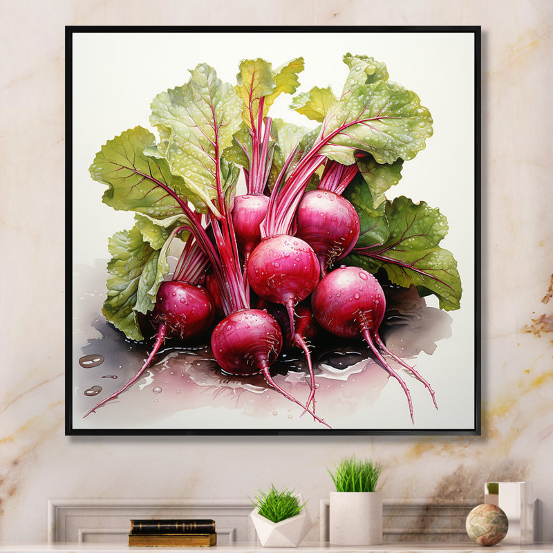 Légume pointillisme cramoisi Radicchio, Cadre flottant noir, H 36 po x l 36 po x P 1,5 po