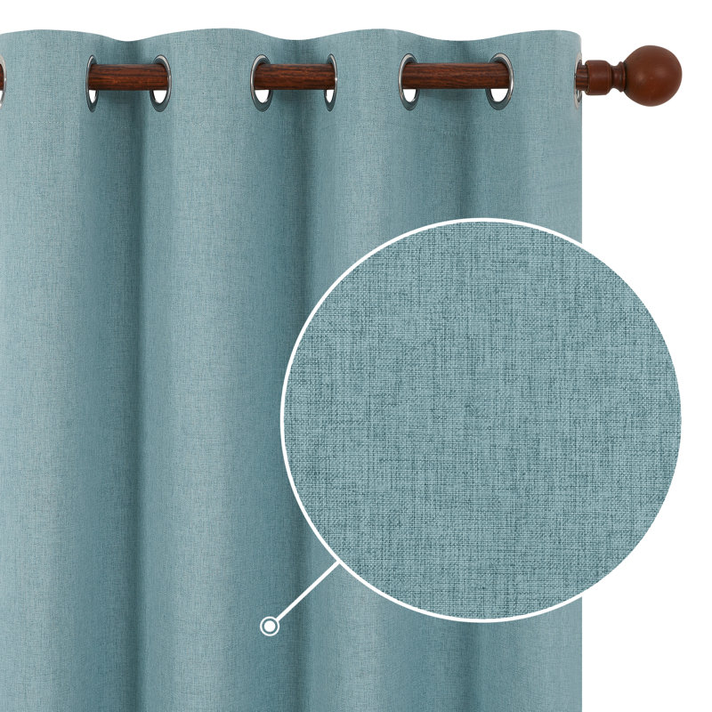 Lythrodontas Faux Linen Total Blackout Curtain Panels, 52" W x 54" H, Teal