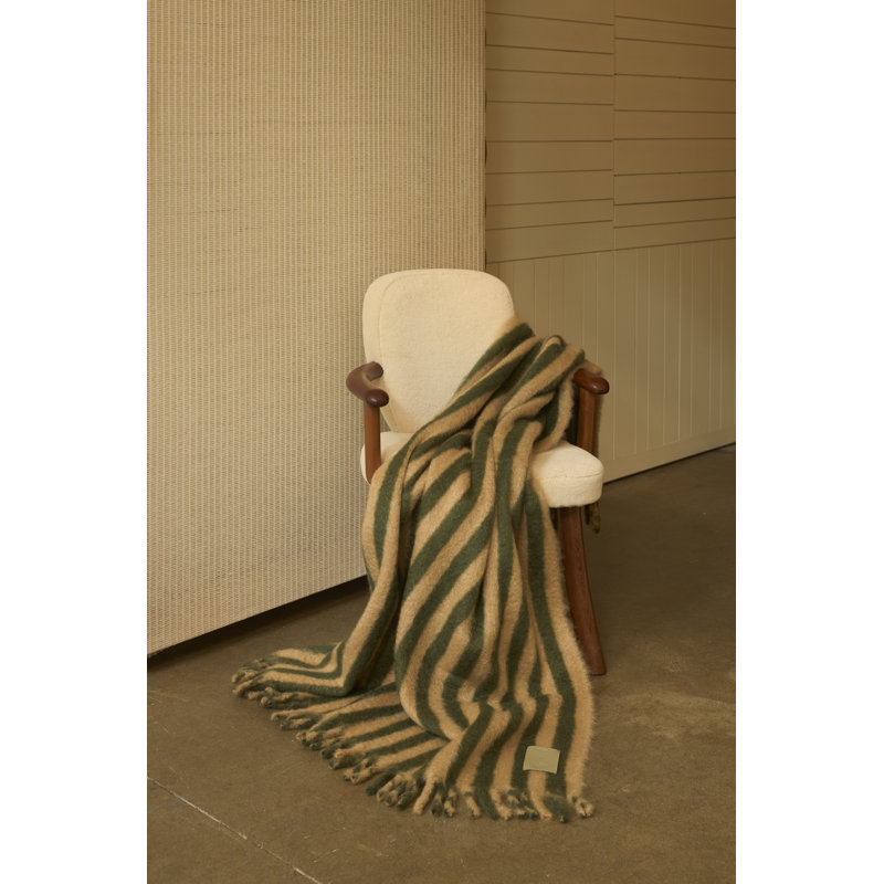 Striped Hand Woven Blanket, Green/Beige
