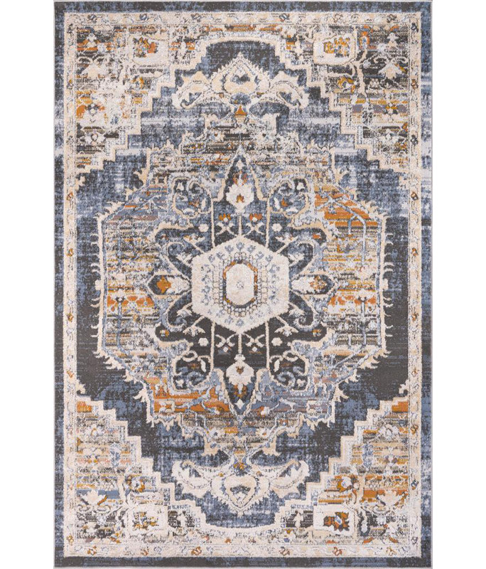 Tapis oriental bleu / beige / orange Ketrick, Rectangle 4 pi x 6 pi