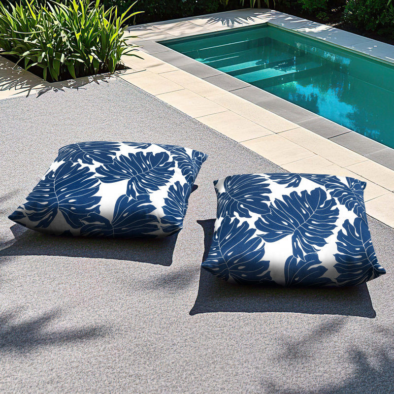 Outdoor Patio Throw Pillows 17.3’’ X 17.3’’ X 6.5’’ Set Of 2 Throw Pillows With Inners Outside Bench Chair Decorative Cushions For Swing Deep Seat Bed Couch Sofa Indoor Outdoor Pillows, Palm Leaf Pattern