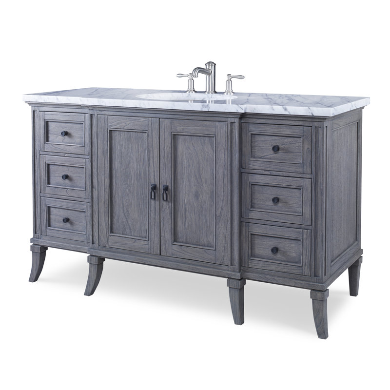 Danbury 60'' Gray Mahogany Single Bathroom Vanity with Marble Top