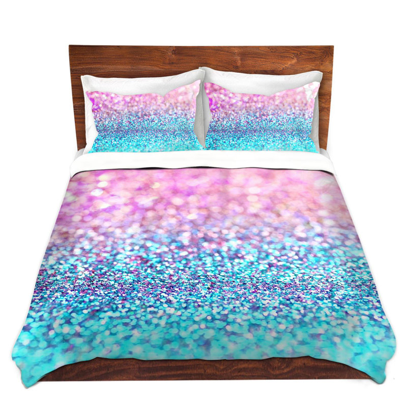 Ensemble de housse de couette pastel paillettes, 1 housse simple + 1 taie standard
