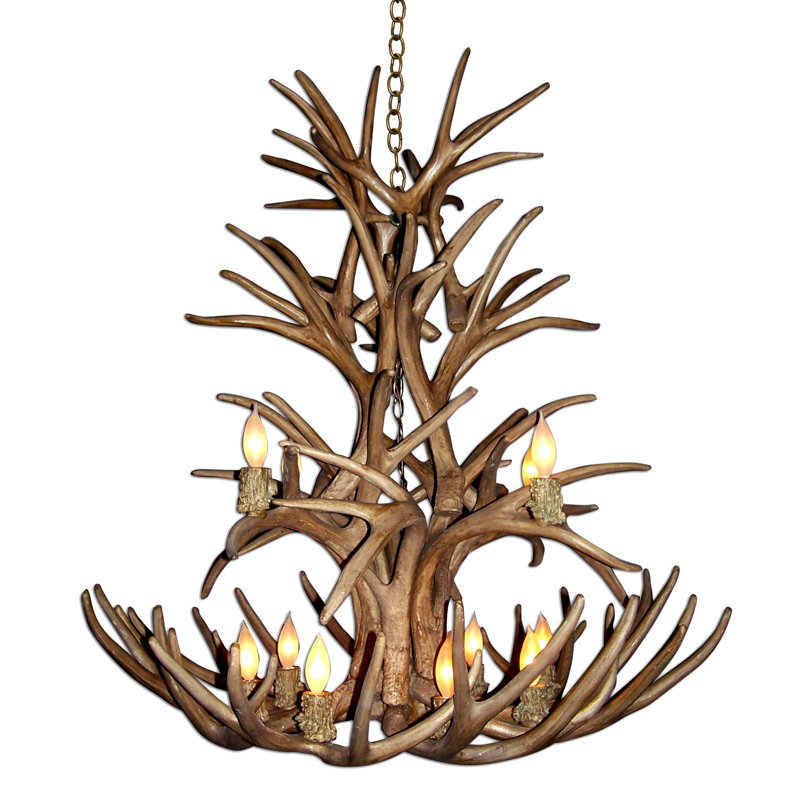 Lustre géométrique 12 lumières unique/statement Murdoch, Pas d'abat-jour, Brun
