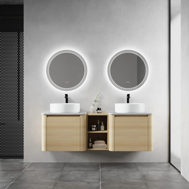 60'' Wall-Mounted Bathroom Vanity With Ceramic Art Sink, And 1-Storage Shelves, Soft-Close Door, KD-Packing, Plywood, 60"